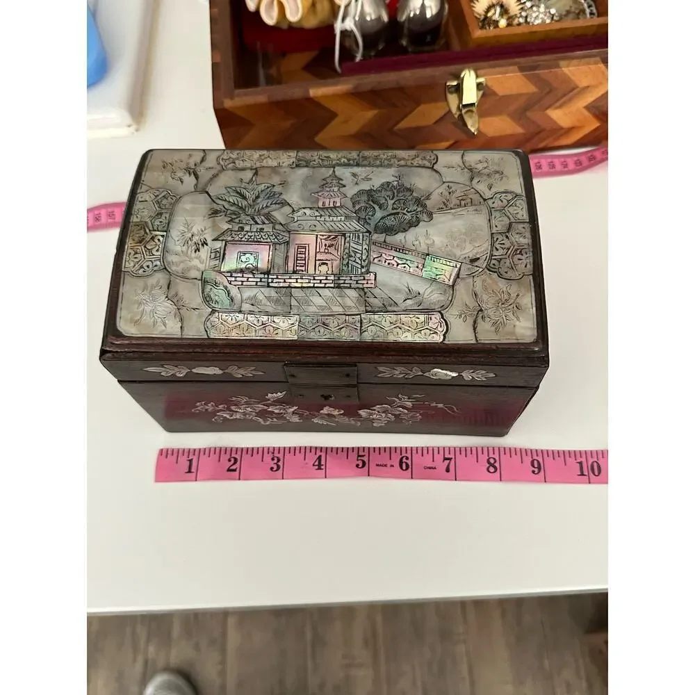 Antique Chinese or Vietnamese Rosewood Mother of Pearl Abalone Inlaid Box